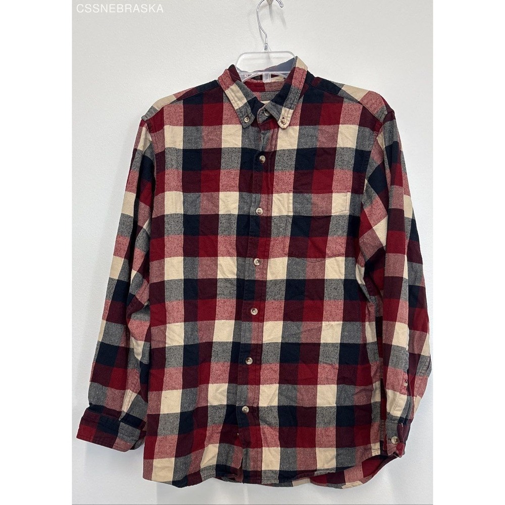 RedHead Multicolor Vintage Mens Flannel Shirt‎ Red Cream Blue Plaid - Size M